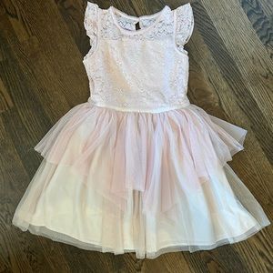 Girls Sequin Lace Tulle Dress Blush Pink XL